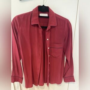 Everlane Washable Silk Shirt - Size Small - red with burgundy piping